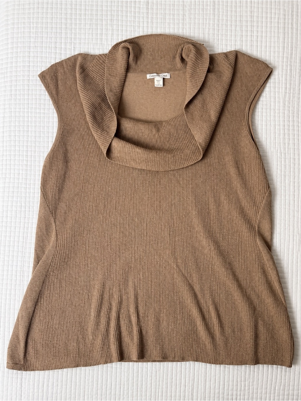 Coldwater Creek Silk Blend Sleeveless Cowl Neck Sweater Tunic Beige Size 2X
